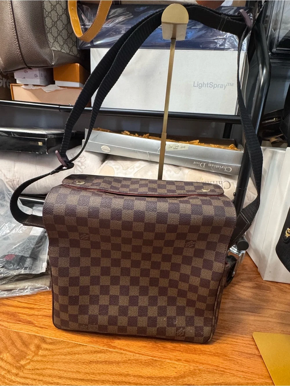 Louis Vuitton Brown Damier Ebene naviglio Canvas Messenger Bag with Black Strap